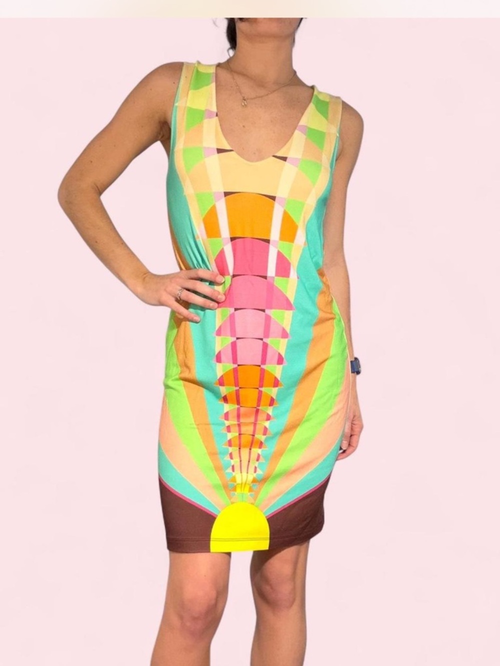 Bright Geometric Sunburst Sleeveless Dress